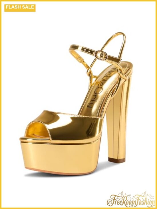 Shoes - Women's Platform Heeled Sandals Chunky Block Peep Toe Ankle Strap Formal Dress